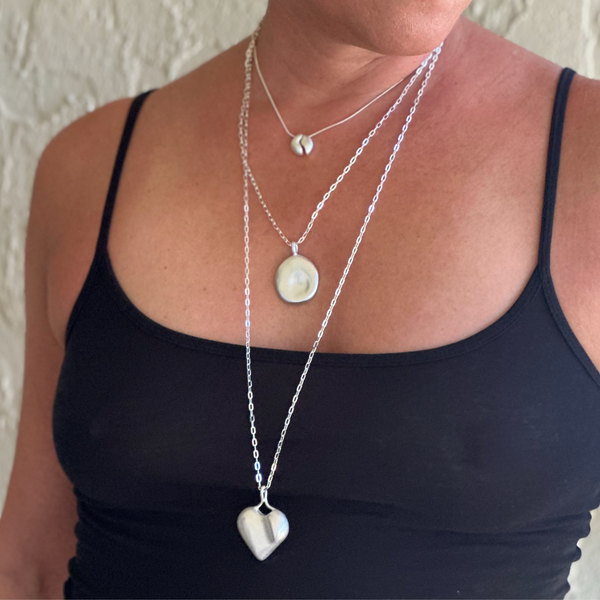 Medium Silver Worry Stone Pendant