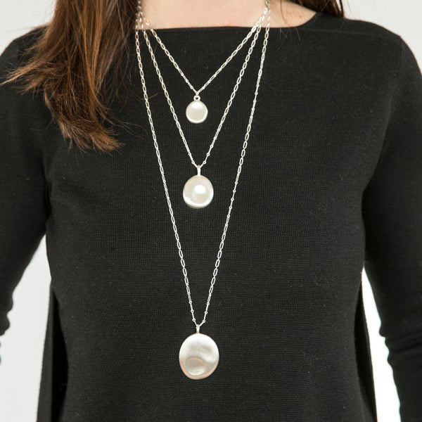 Small Silver Worry Stone Pendant