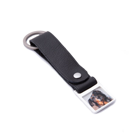 Personalized Square Keyring with Leather Strap