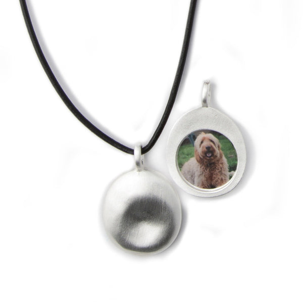Medium Silver Worry Stone on Leather Cord