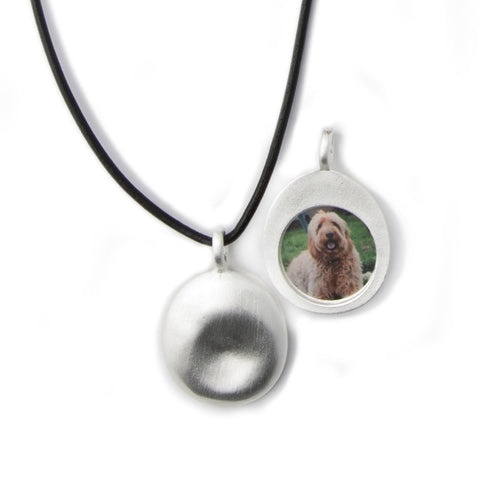 Medium Silver Worry Stone on Leather Cord