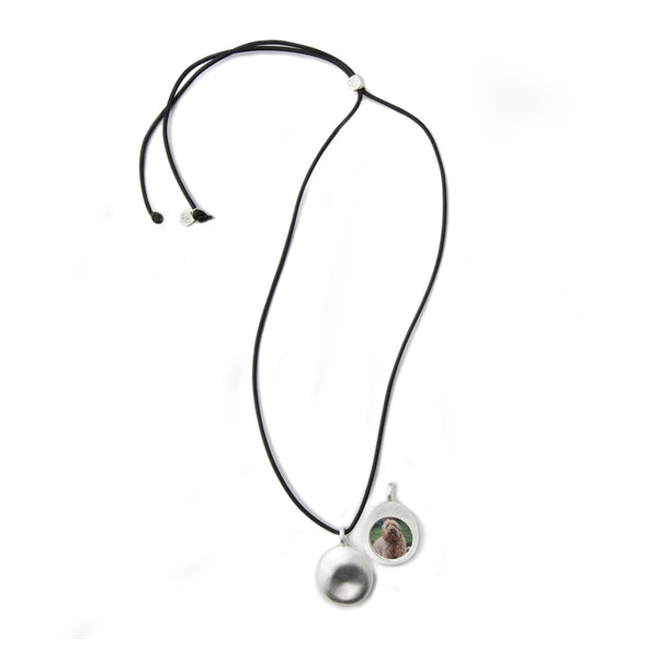 Medium Silver Worry Stone on Leather Cord