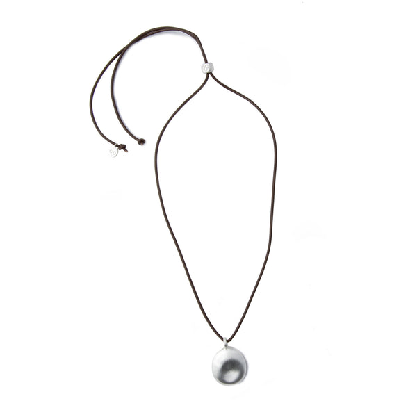 Medium Silver Worry Stone on Leather Cord