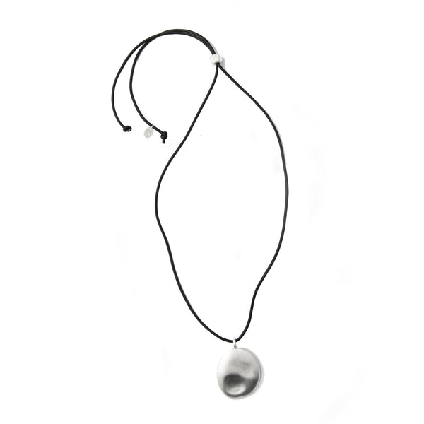 Large Silver Worry Stone on Leather Cord