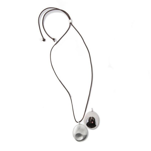 Large Silver Worry Stone on Leather Cord