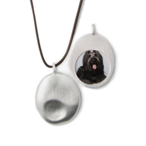 Large Silver Worry Stone on Leather Cord