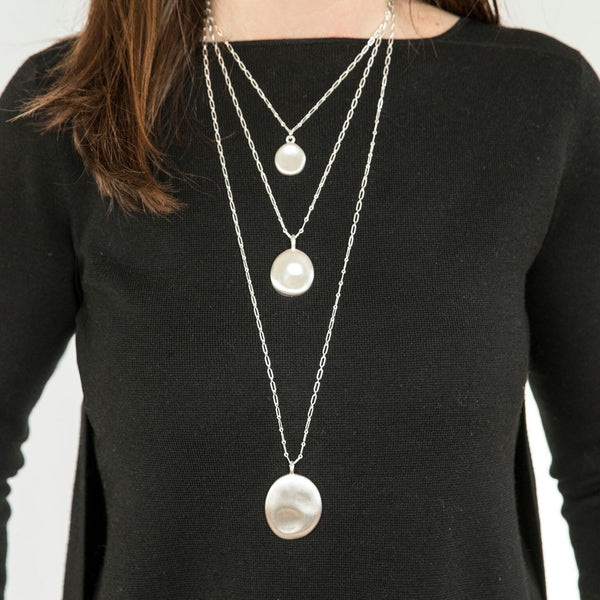 Large Silver Worry Stone Pendant