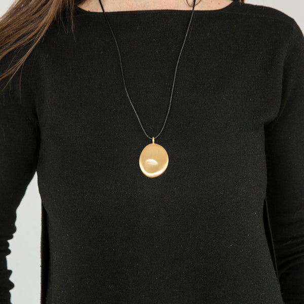 Large Gold Worry Stone on Leather Cord