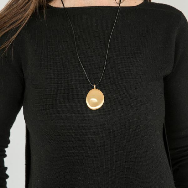 Large Silver Worry Stone on Leather Cord