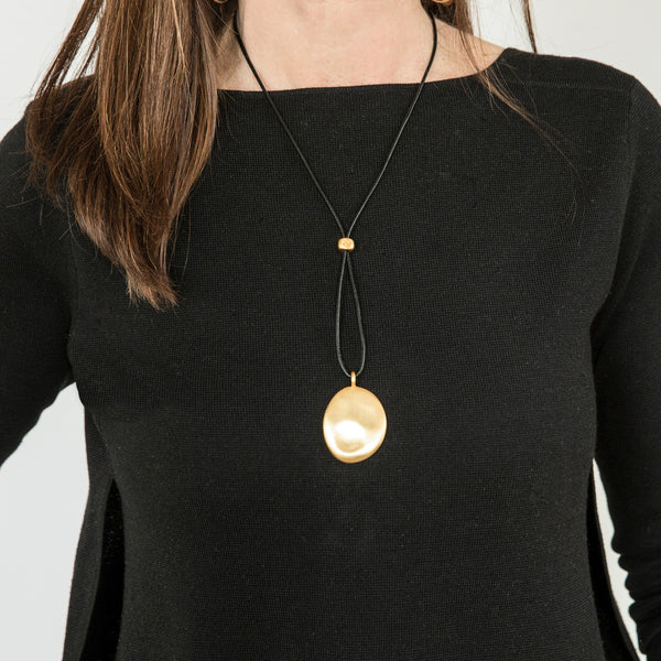 Large Gold Worry Stone on Leather Cord